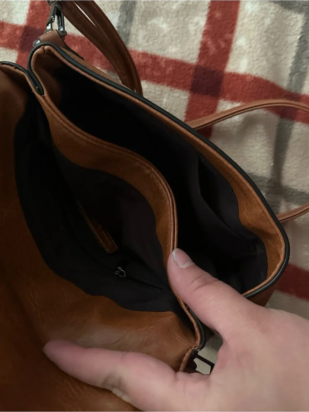 Brown Leather-Effect Crossbody Bag with Turquoise Concho